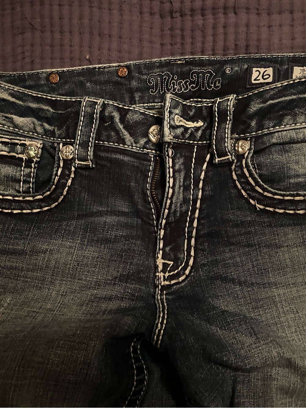 Miss Me Embroidered Waist Dark Blue Denim Jeans